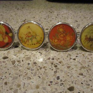 Set of 4 Silver Plated Colorful Christmas Napkin Holders